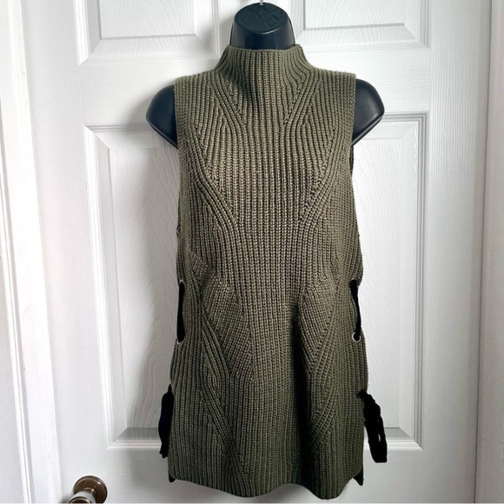 Monteau Top Knit Lace Green Sleveless sweater Tunic Small Women shirt